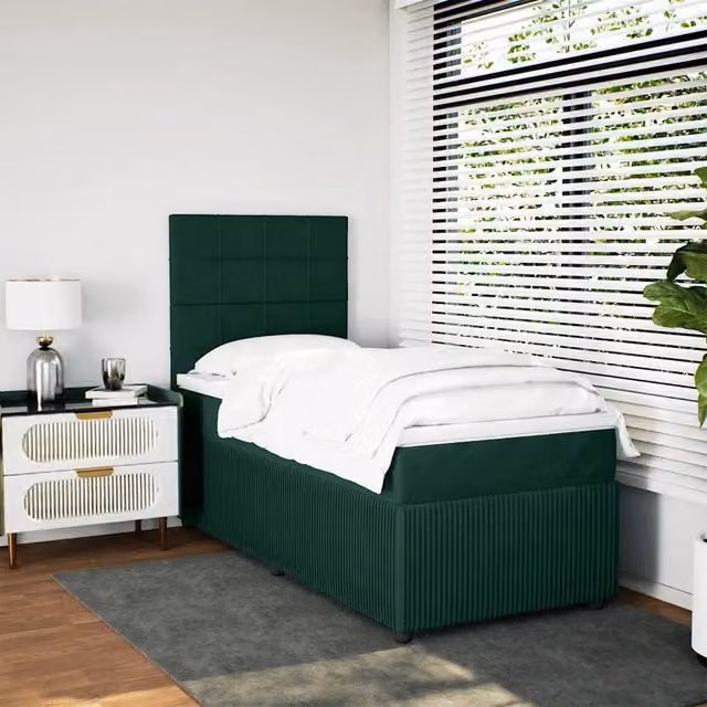 Letto Ibrido con Materasso in Velluto Verde Scuro e Bianco vidaXL L/P: 90 x 190 cm