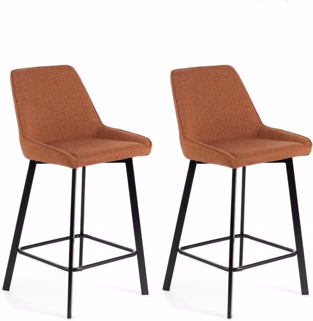 Sgabello da cucina E-Stylo con seduta e schienale imbottiti in tessuto ruggine e gambe in metallo nero L/P/H: 50 x 44 x 94 cm