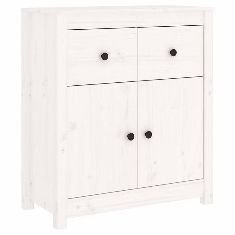 Credenza Bianca 70x35x80 cm in Legno Massello di Pino
