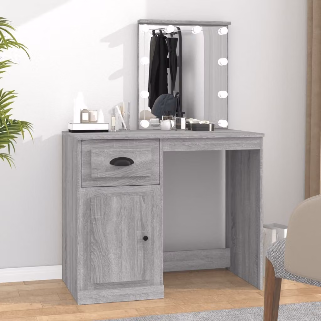 The Living Store Comodino con LED Grigio Sonoma 90x50x132,5 cm Materiale a base di legno