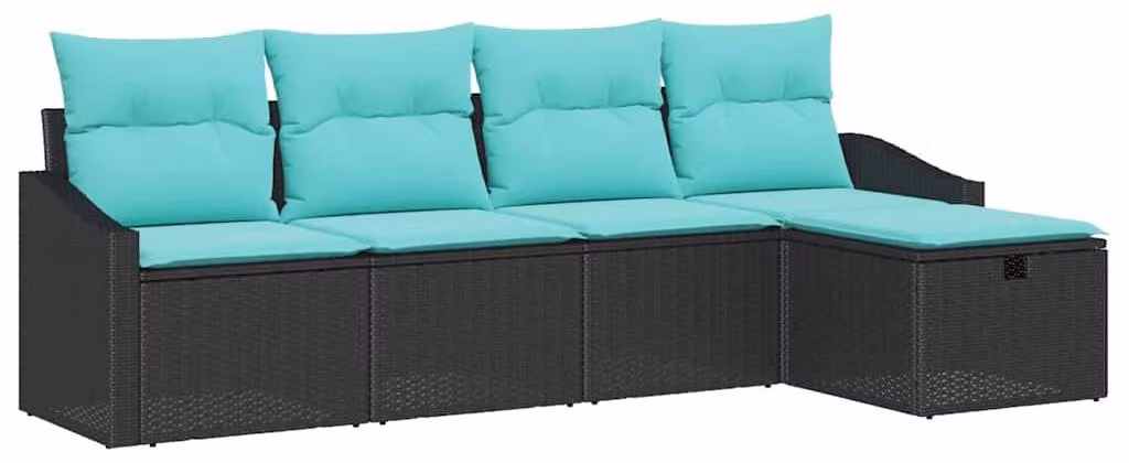 Set di divani con cuscino con archiviazione Nero polyrattan