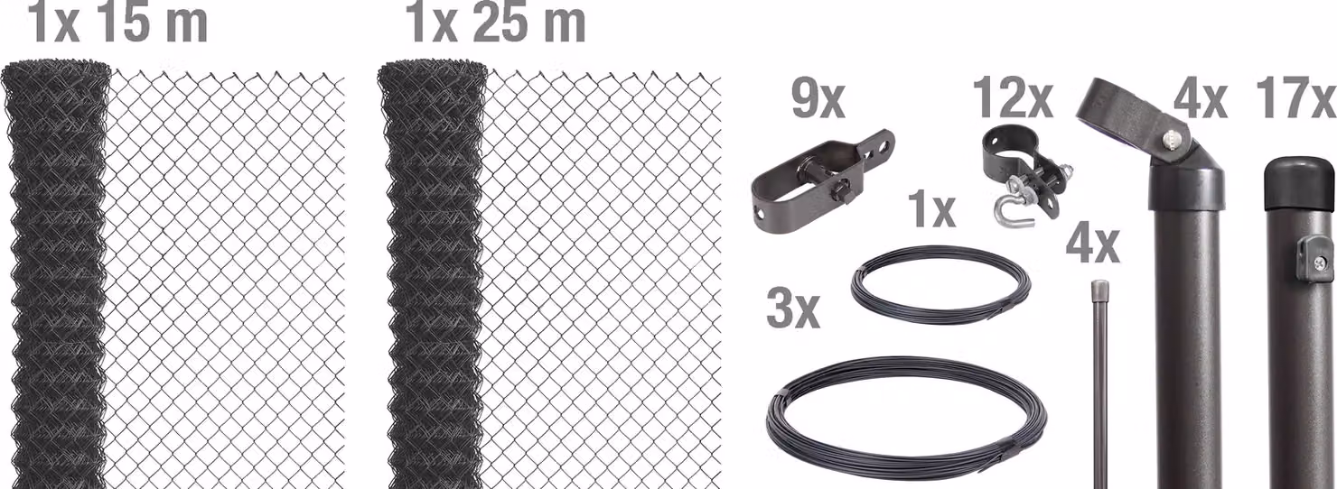 Alberts 634780 Recinzione in rete metallica come set completo, per la posa nel calcestruzzo, antracite metallizzato, altezza 80 cm, lunghezza 40 m