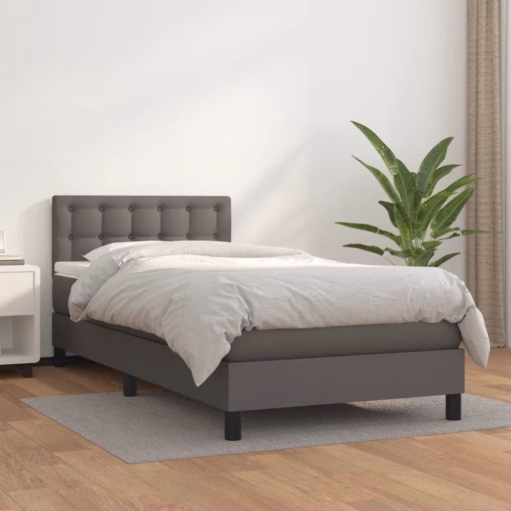 vidaXL Letto a molle con materasso grigio 90x200 cm in Pelle finta - Letto a molle - Boxspringbetten - Bett - Schlafzimmermöbel