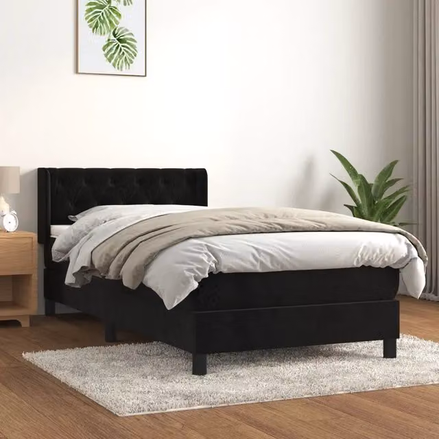 Letto Ibrido vidaXL con Giroletto a Molle e Materasso in Velluto Nero, L/P/H: 80 x 200 x 83 cm