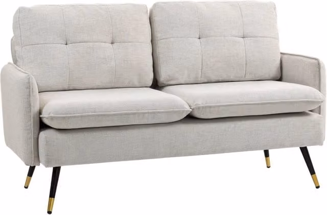 Divano 2 Posti in Tessuto ¨C Zephmum ¨C Bianco Crema, Effetto Lino, Gambe in Acciaio, 139x68x80 cm