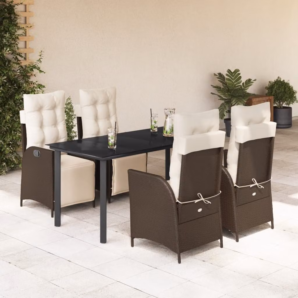 Maison Exclusive - Set da Pranzo da Giardino 5pz con Cuscini in Polyrattan Marrone