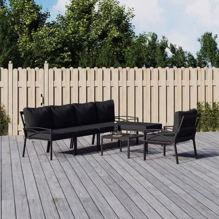 The Living Store Set di 7 pezzi per salotto da giardino con cuscini in acciaio grigio