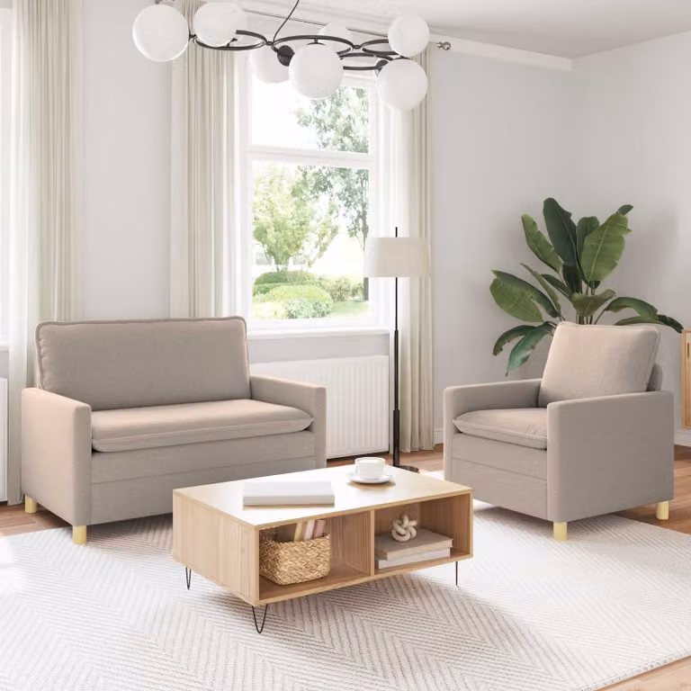 Set di 2 divani moderni vidaXL in tessuto grigio con struttura in metallo e coperture rimovibili
