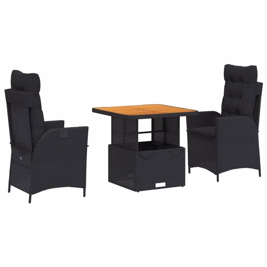 vidaXL Set da Pranzo da Giardino Moderno in Legno di Acacia Oliato e Polyrattan Nero e Marrone – 2
