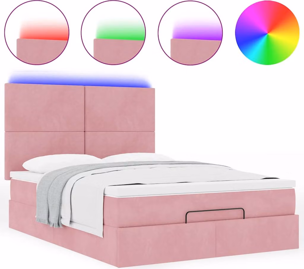 Struttura Letto Pouf con Materassi Rosa 140x200 cm in Velluto