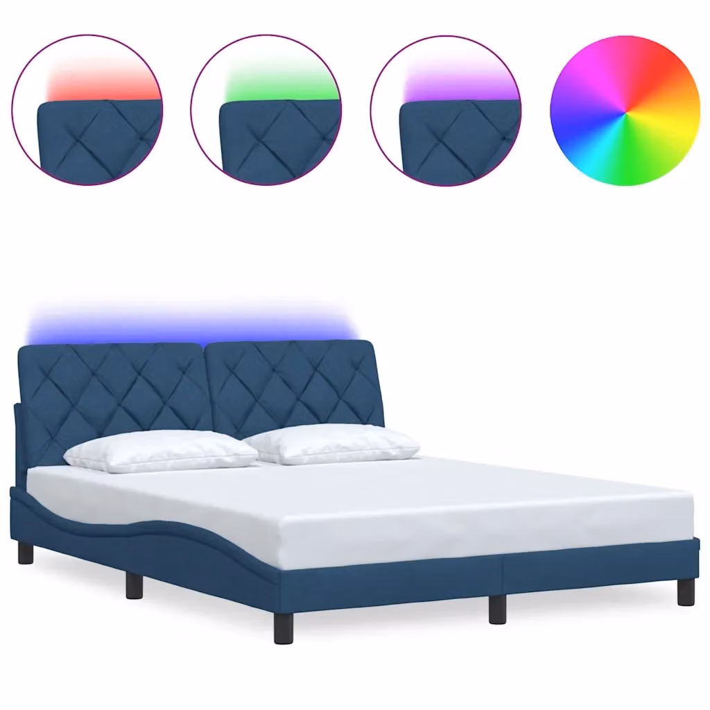 Letto con giroletto in tessuto blu con illuminazione LED e porta USB vidaXL L/P: 160 x 200 cm – 2