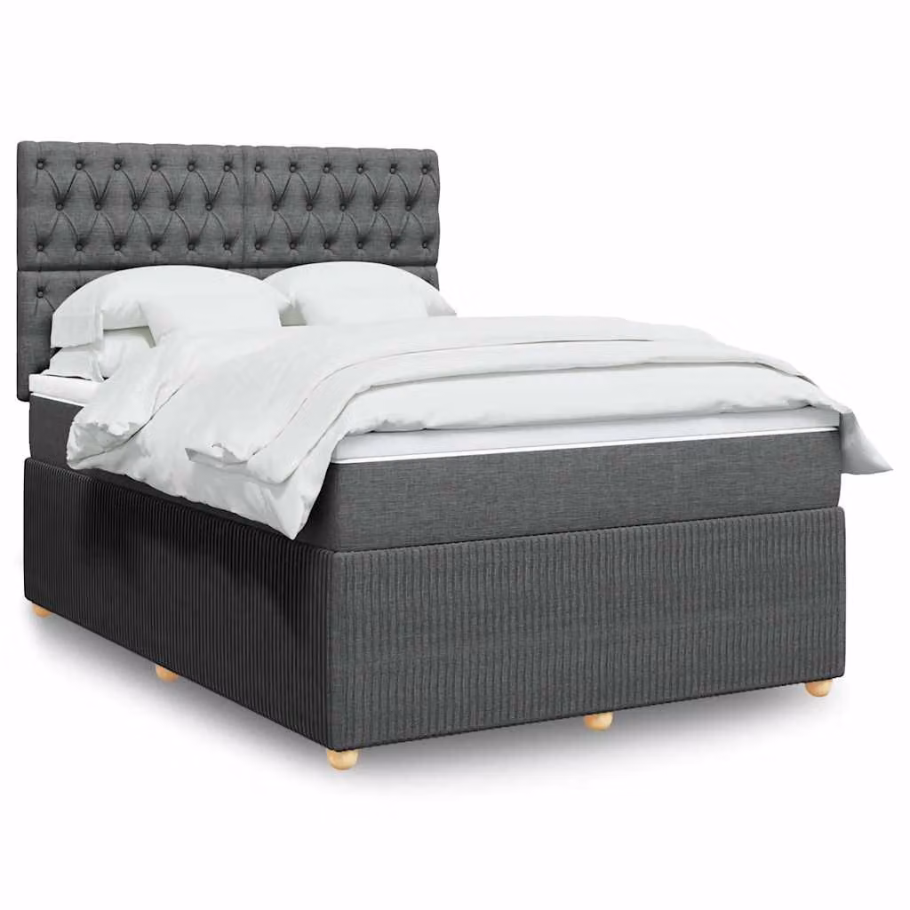 vidaXL Letto Ibrido con Materasso e Giroletto a Molle in Tessuto Grigio e Bianco L/P/H: 160 x 200 cm – 1