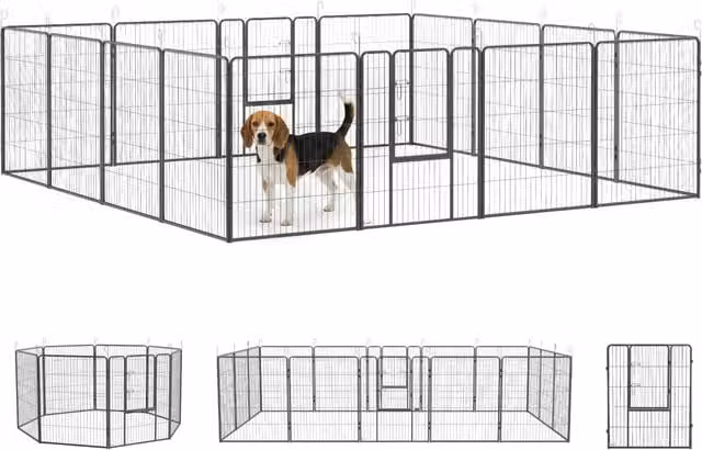 Recinto per cani modulare zephmum in metallo grigio, 16 pezzi con 2 porte, L/P/H: 3.2 x 3.2 x 1 m