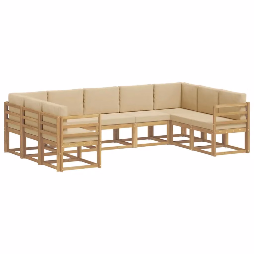 Set di divani da esterno a L vidaXL in legno di acacia con cuscini Bianco e Beige – 2
