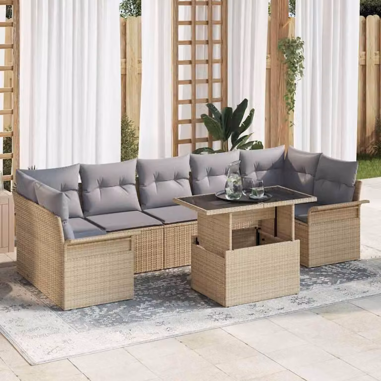 Maison Exclusive - Set Divano da Giardino con cuscino 8 pcs Beige Poly Rattan