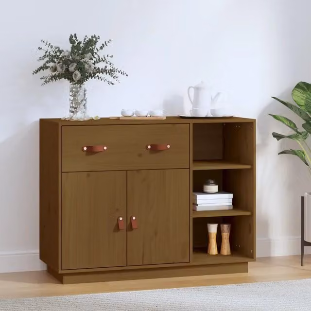Credenza Buffet Design Mania in Legno Massello di Pino Marrone, L 98,5 cm x P 40 cm x H 75 cm – 1