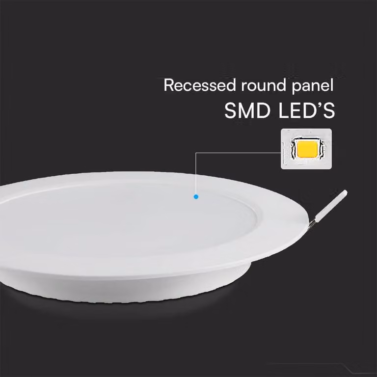 V-TAC PRO Mini Pannello LED 6W da Incasso rotondo, Chip Samsung, Foro 107-112mm Colore Bianco 6500K - 78601
