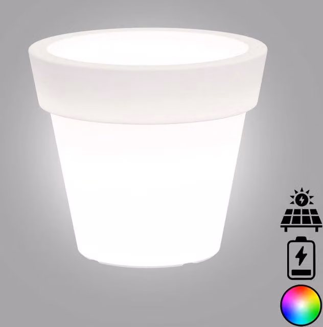 Vaso luminoso moderno di design Ø80 H70 in polimero resistente con LED multicolor con bateria e solare per interno ed esterno - Made in Italy