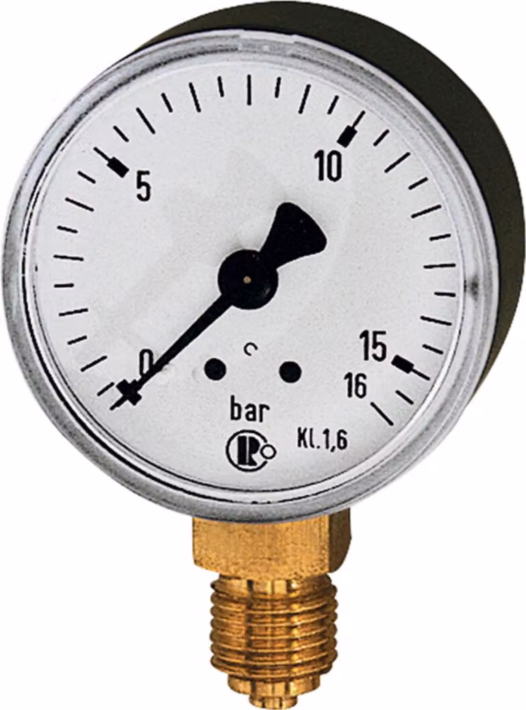 Manometro standard Riegler, corpo in lamiera d'acciaio, fondo G 1/4, -1/+9,0 bar, Ã˜ 63