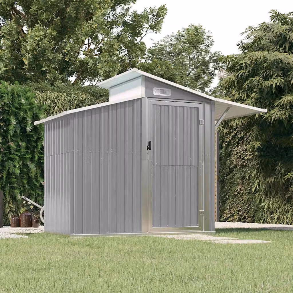 Capanno da Giardino vidaXL in Acciaio Zincato Grigio con Finestra e Apertura Laterale L: 270 cm, P: 130 cm, H: 208,5 cm