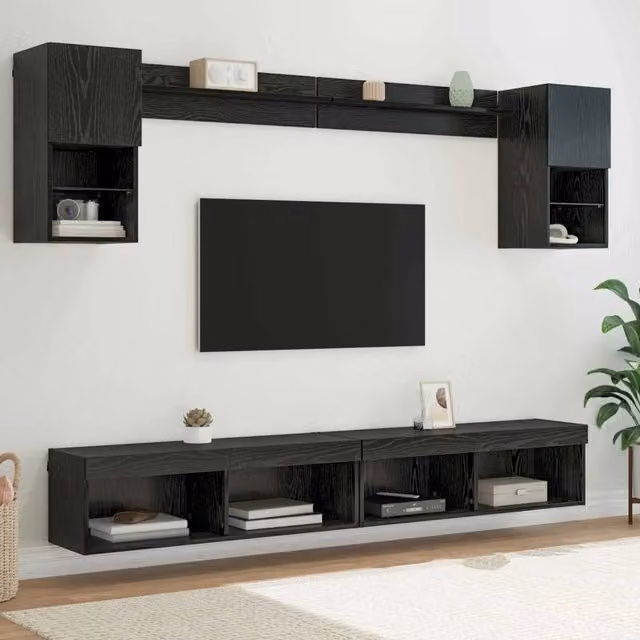 Unità a muro per TV con LED 6 pz Rovere Nero 3402957