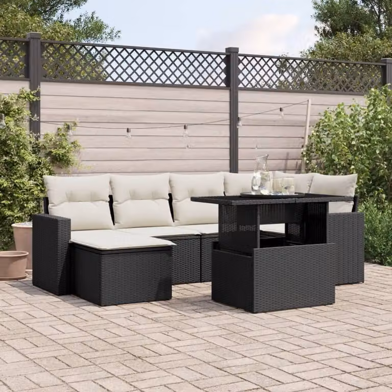 Maison Exclusive - Set Divani da Giardino con Cuscini 7pz Nero Polyrattan