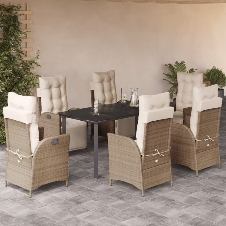Maison Exclusive - Set da Pranzo da Giardino 7 pz con Cuscini Beige in Polyrattan