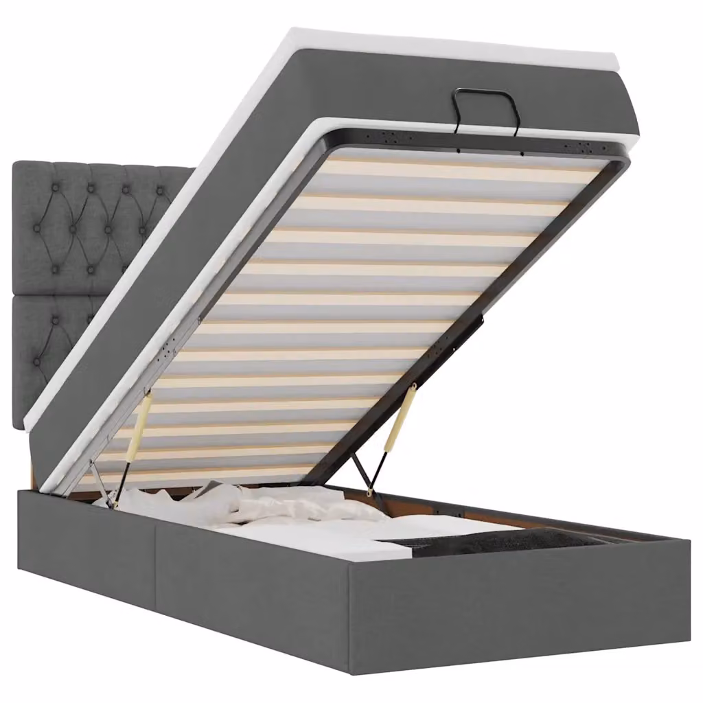 Letto con contenitore a sollevamento vidaXL in tessuto grigio e bianco con materasso L/P/H: 90 x 190 x 140 cm – 2