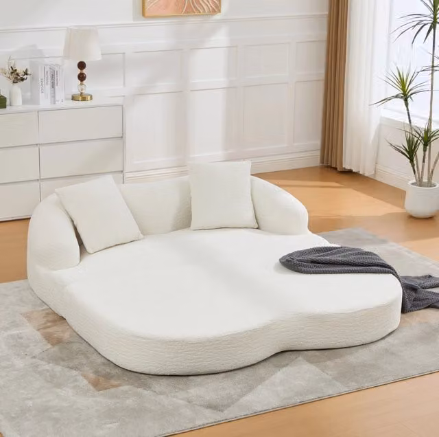 Divano letto 2 posti pieghevole in ciniglia beige 157x84x65 cm HOMVRA