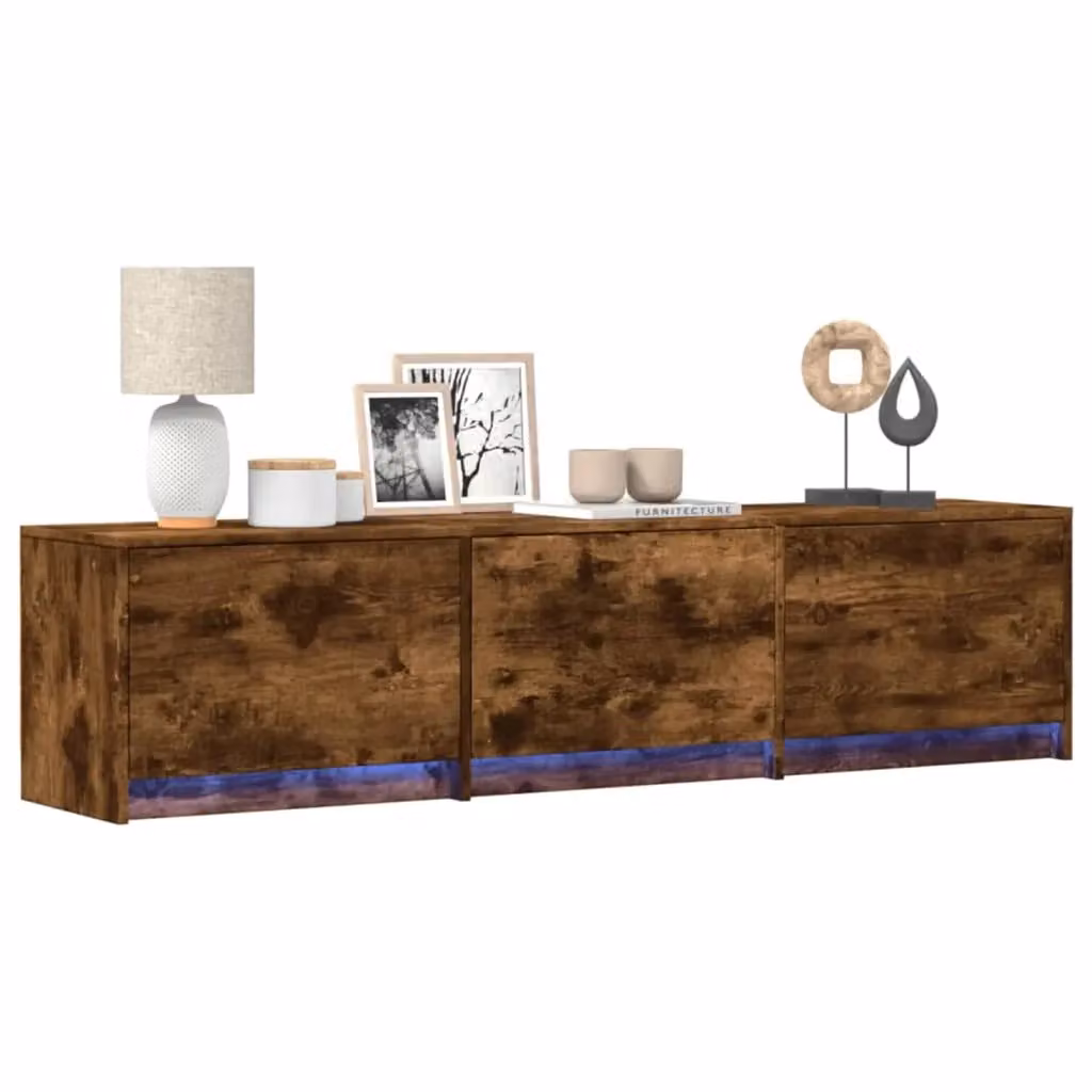 Mobile TV-Credenza Rovere Fumè in Legno Multistrato con Illuminazione Integrata L: 165 cm, P: 40 cm, H: 34 cm – 2