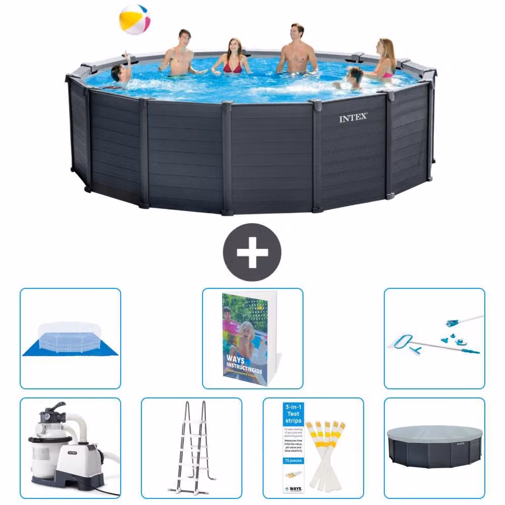 Pannello per piscina in grafite, modello Rund - 478x124 cm - composto da 6 elementi, codice S573