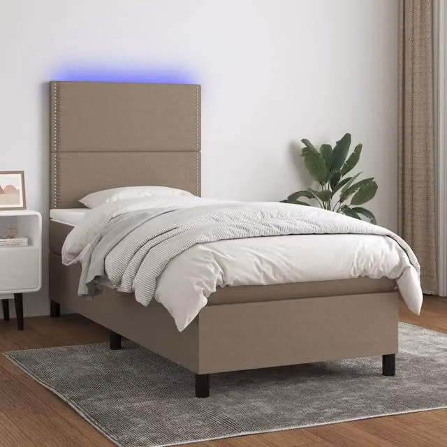 Letto a molle con materasso vidaXL in tessuto beige con illuminazione LED e porta USB L/P/H: 203 x 90 x 128 cm