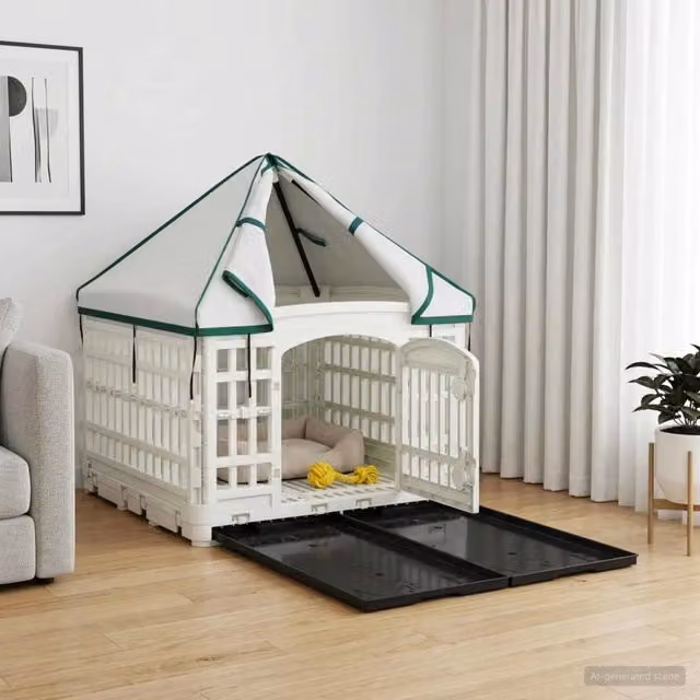 Pannello per cani a 4 sezioni con tetto vidaXL bianco L 122 x P 106,5 x H 82 cm