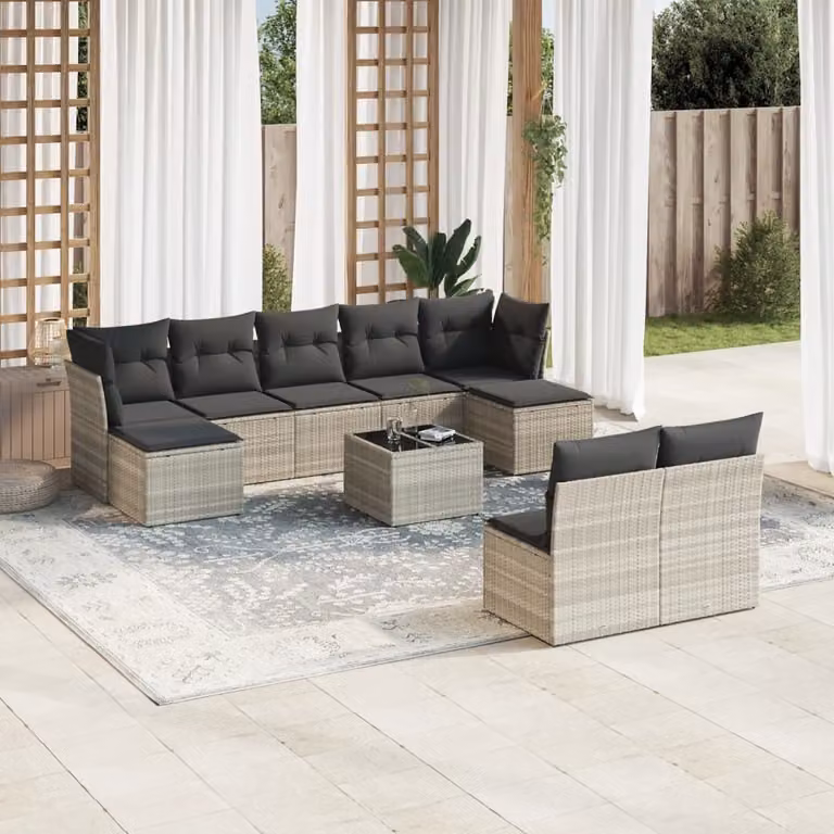 Maison Exclusive - Set da giardino 10 pezzi con cuscini Grigio chiaro Polyrattan