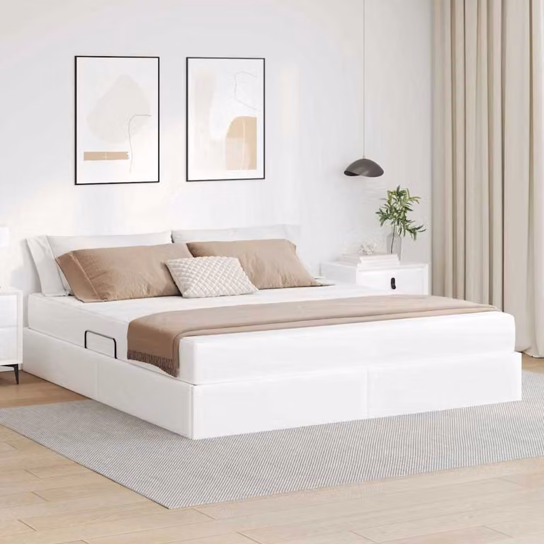 Letto con contenitore e 2 materassi ibridi vidaXL in ecopelle bianca L/P/H: 204 x 180 x 280 cm