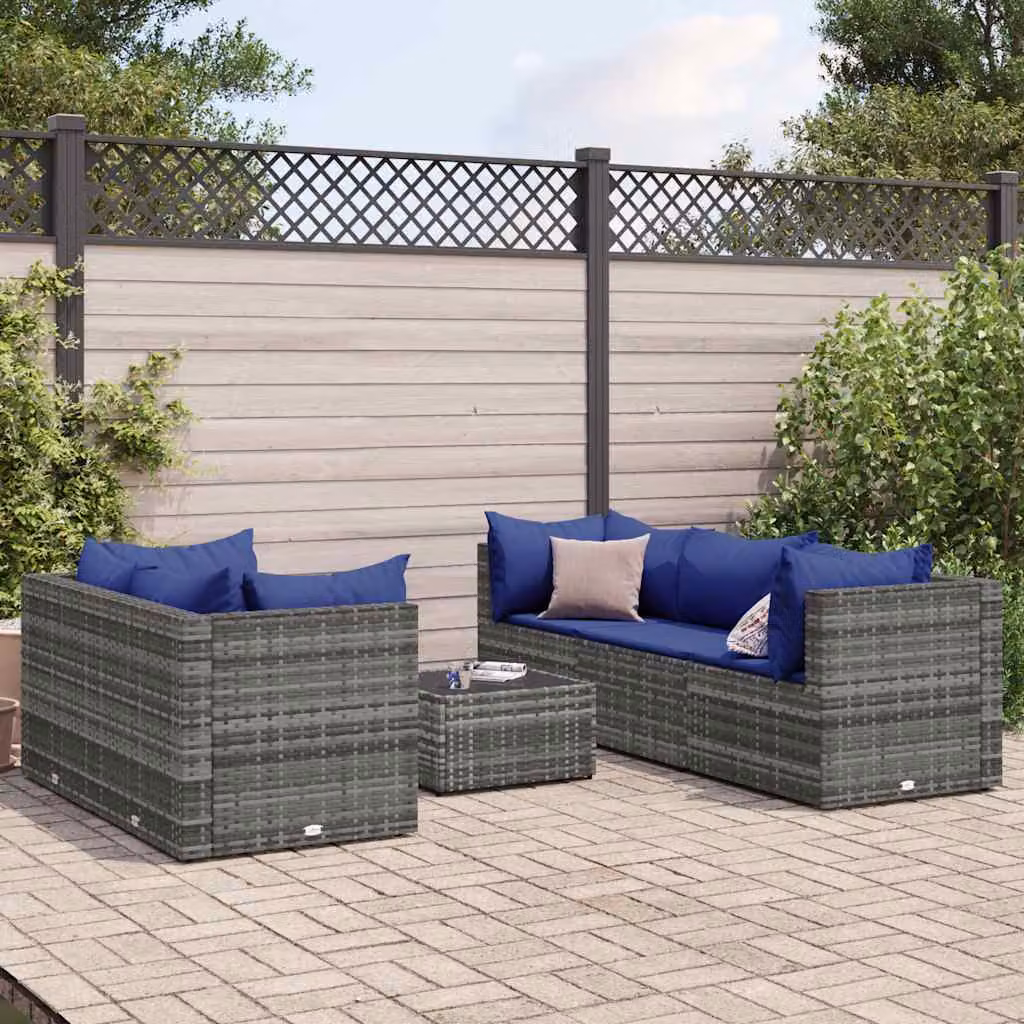 vidaXL Set Divani da Giardino 6 pz a Forma a L con Tavolino e Cuscini Blu e Grigio – 1
