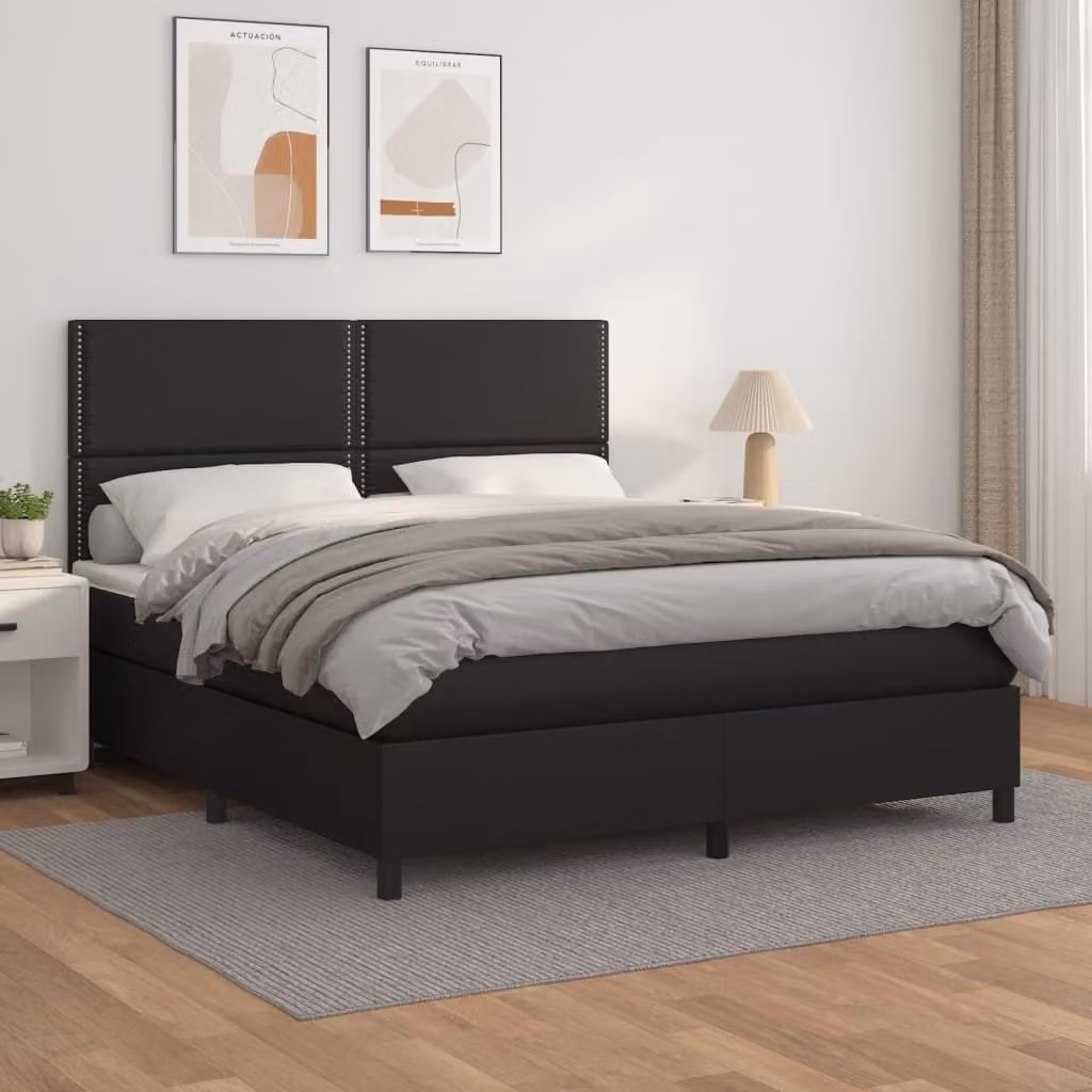 The Living Store Letto a molle con materasso nero 180x200 cm in Pelle finta