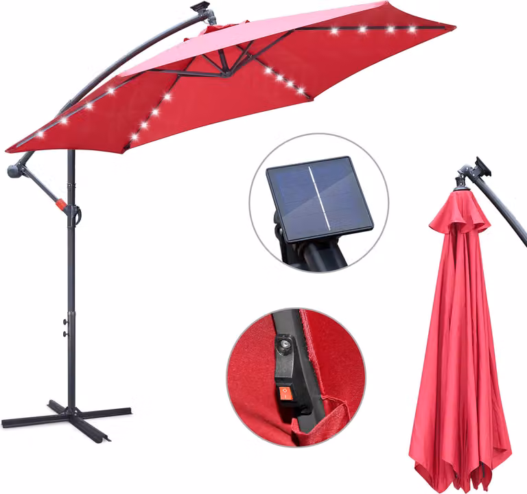 Jopassy ombrellone con illuminazione a LED ombrellone a sbalzo 300 cm ombrellone da giardino padiglione - rosso