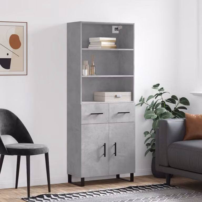 Credenza moderna vidaXL in legno e metallo, Grigio Cemento, L: 69,5 cm, P: 34 cm, H: 180 cm