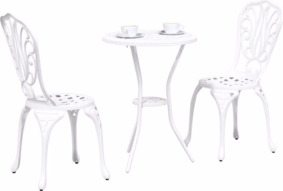 Set Bistro da Giardino 3 pcs Bianco Alluminio