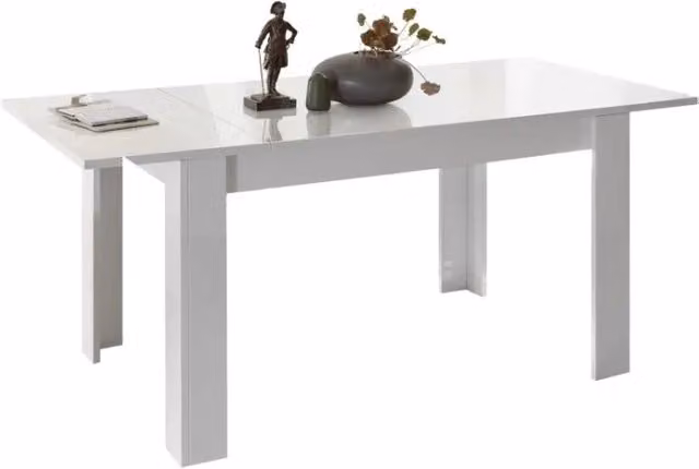 Tavolo 137x90 con allunga inclusa di 48cm, Collezione FOLOMI, colore bianco lucido lacato