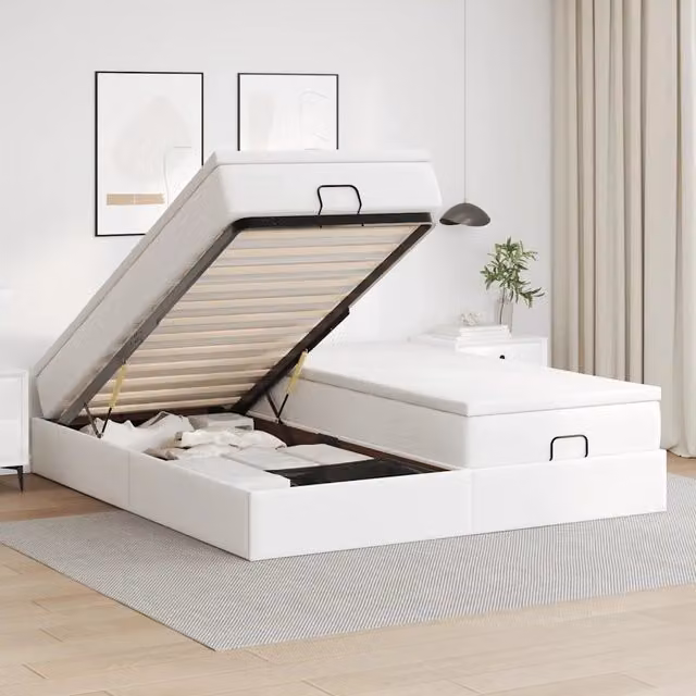 Letto con contenitore a sollevamento e materasso vidaXL in similpelle bianco 160x200 cm