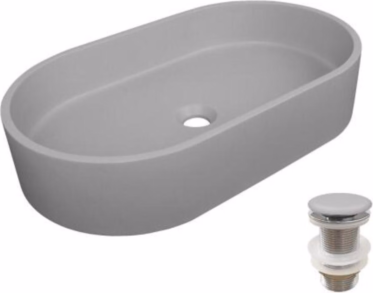 Lavabo ovale da appoggio in cemento liscio 60x35cm + piletta ALAN
