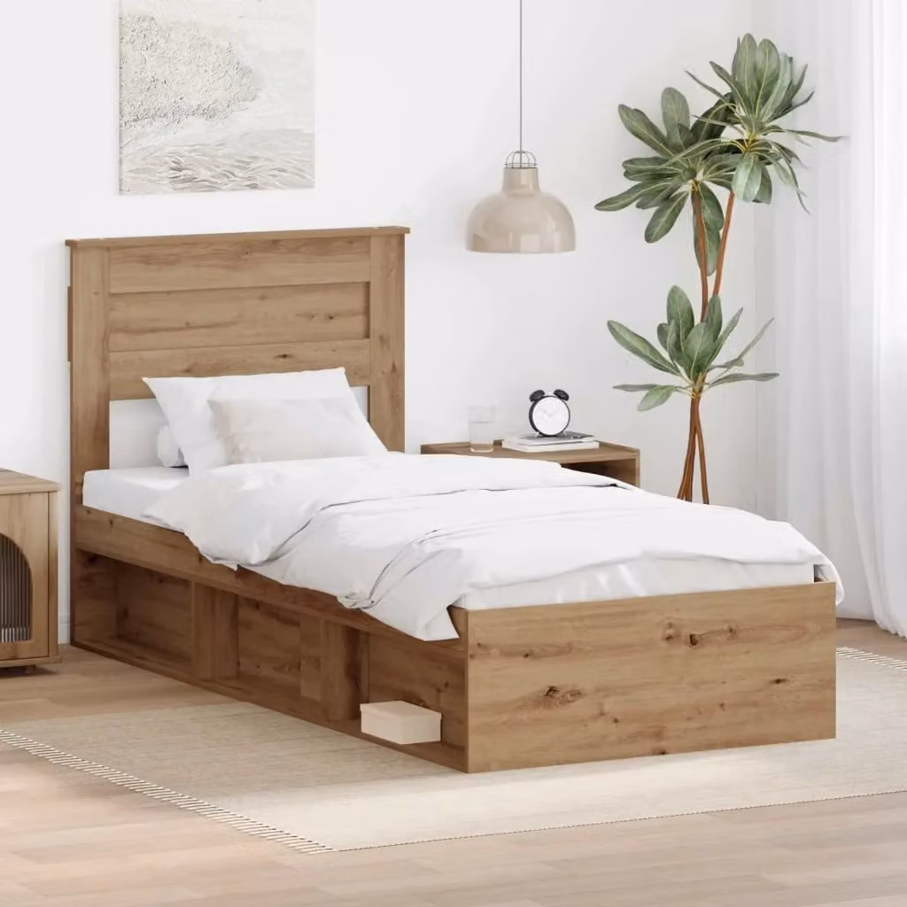 Letto singolo per adulti con struttura in legno e cassetti, colore marrone, L/P/H: 100 x 200 x 103 cm – 2