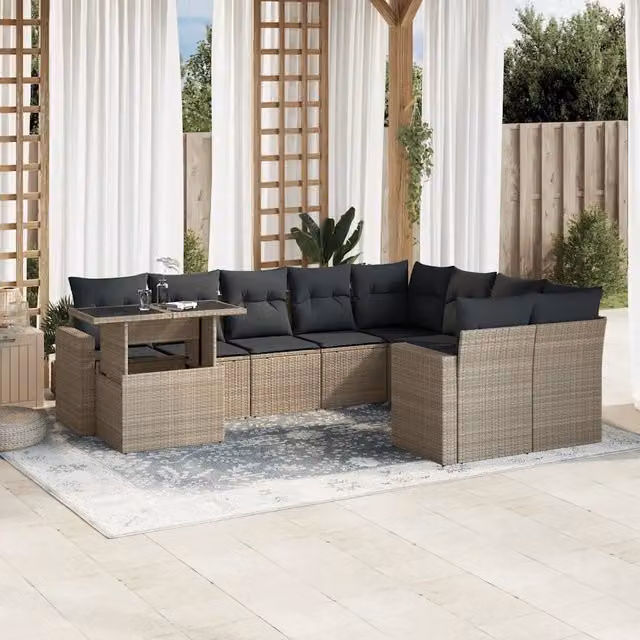Set Divano da Giardino a L vidaXL con 10 Pezzi, Polyrattan Grigio Antracite e Cuscini Rimovibili – 1