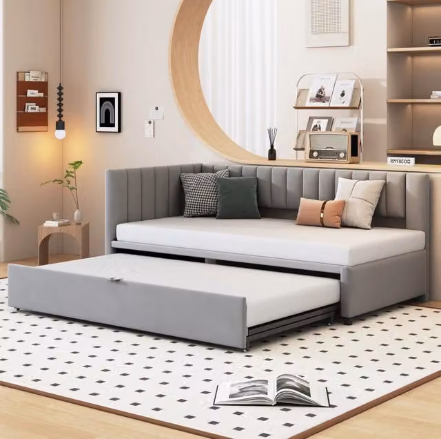 Divano letto L 90x200 cm estraibile; velluto; grigio