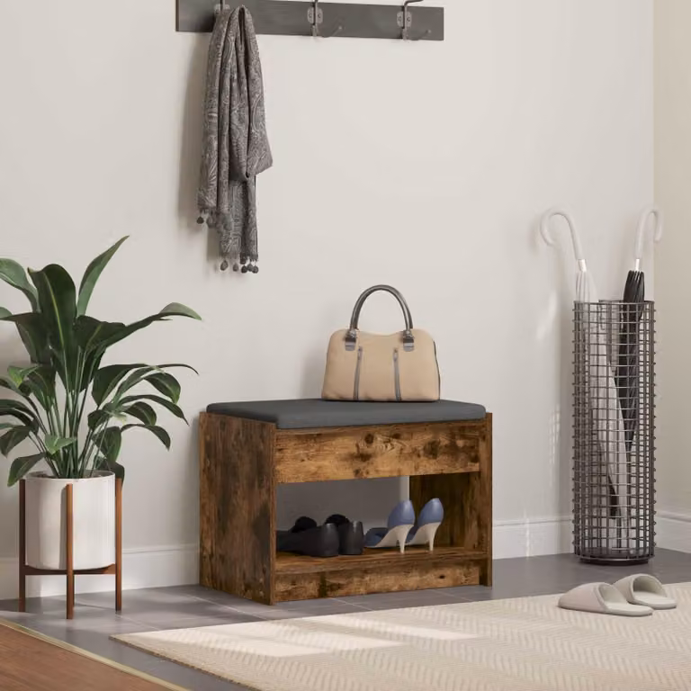 Panca portaattucci moderna vidaXL in legno color marrone con scarpiera L: 63 cm, P: 38 cm, H: 45 cm