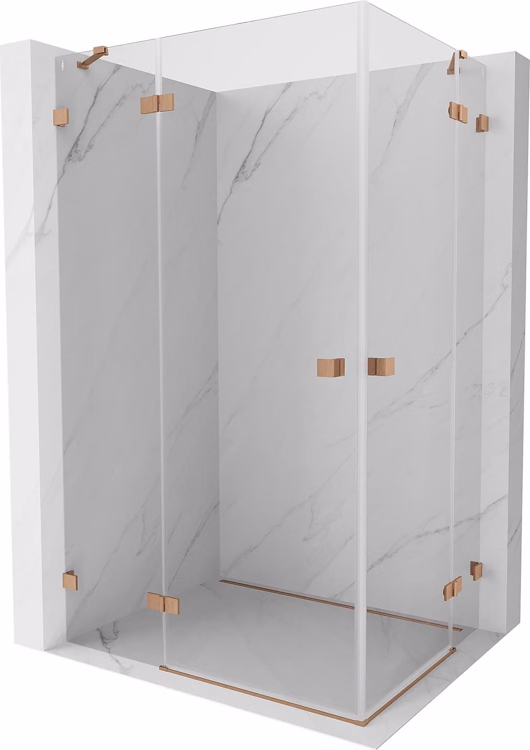 Mexen Lunar Duo cabina doccia a battente sinistra 85 x 75 cm, trasparente, rame spazzolato - 834-085L-075P-65-00