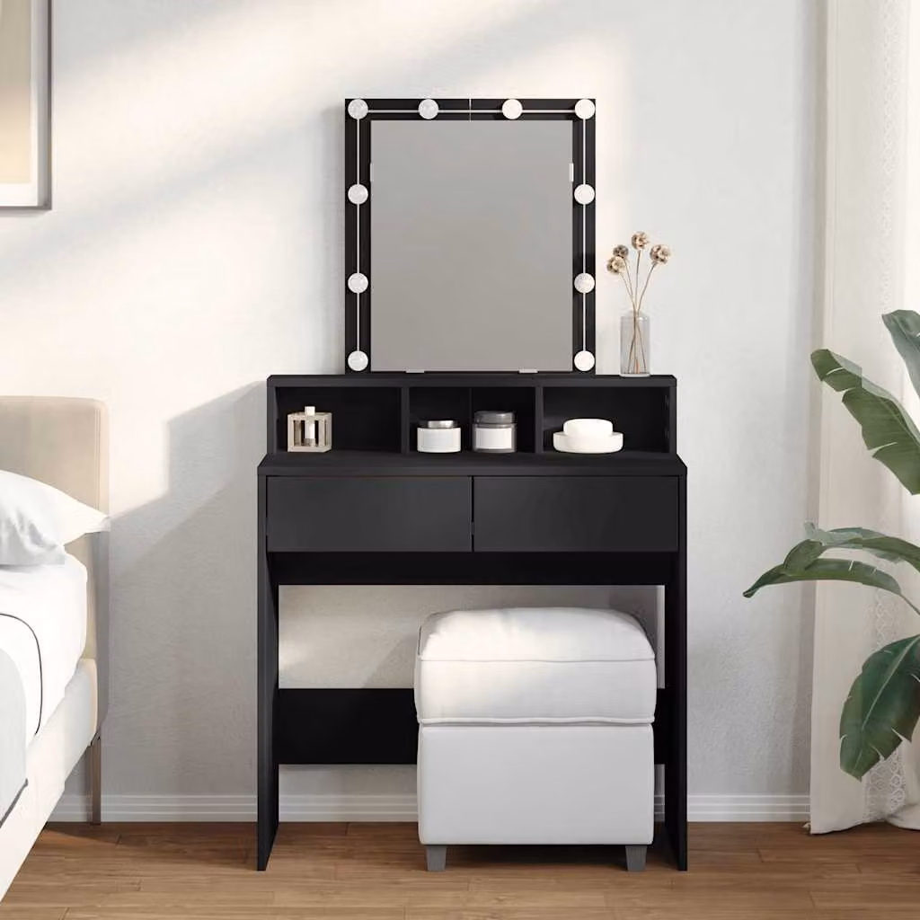 vidaXL Toeletta Hollywood con LED Nera L: 80 cm, P: 41 cm, H: 144,5 cm