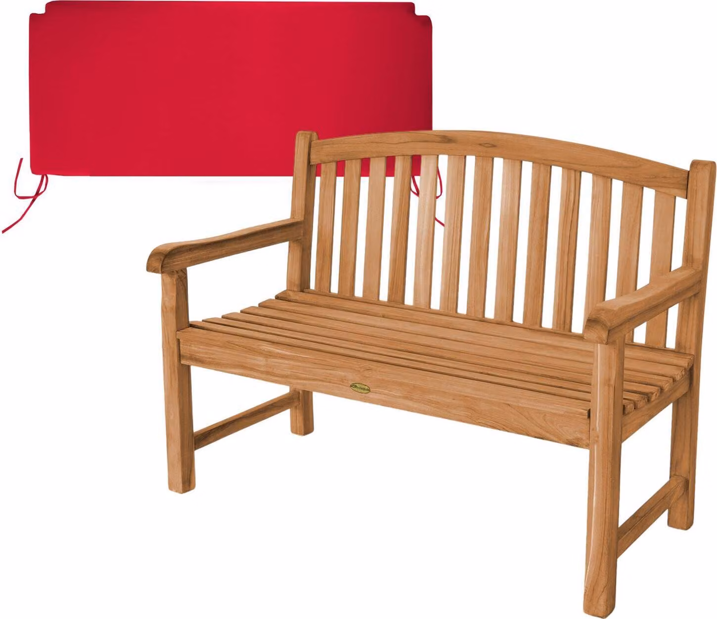 Panca in teak Bari 120cm in legno massiccio resistente alle intemperie + cuscino di seduta rosso